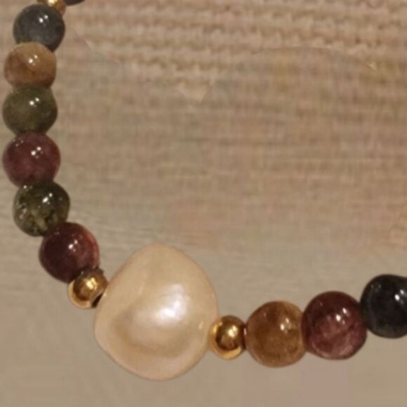 New ANTHRO 18k Gold, Tourmaline, Pearl, Gemstone Bracelet - Picture 4 of 10